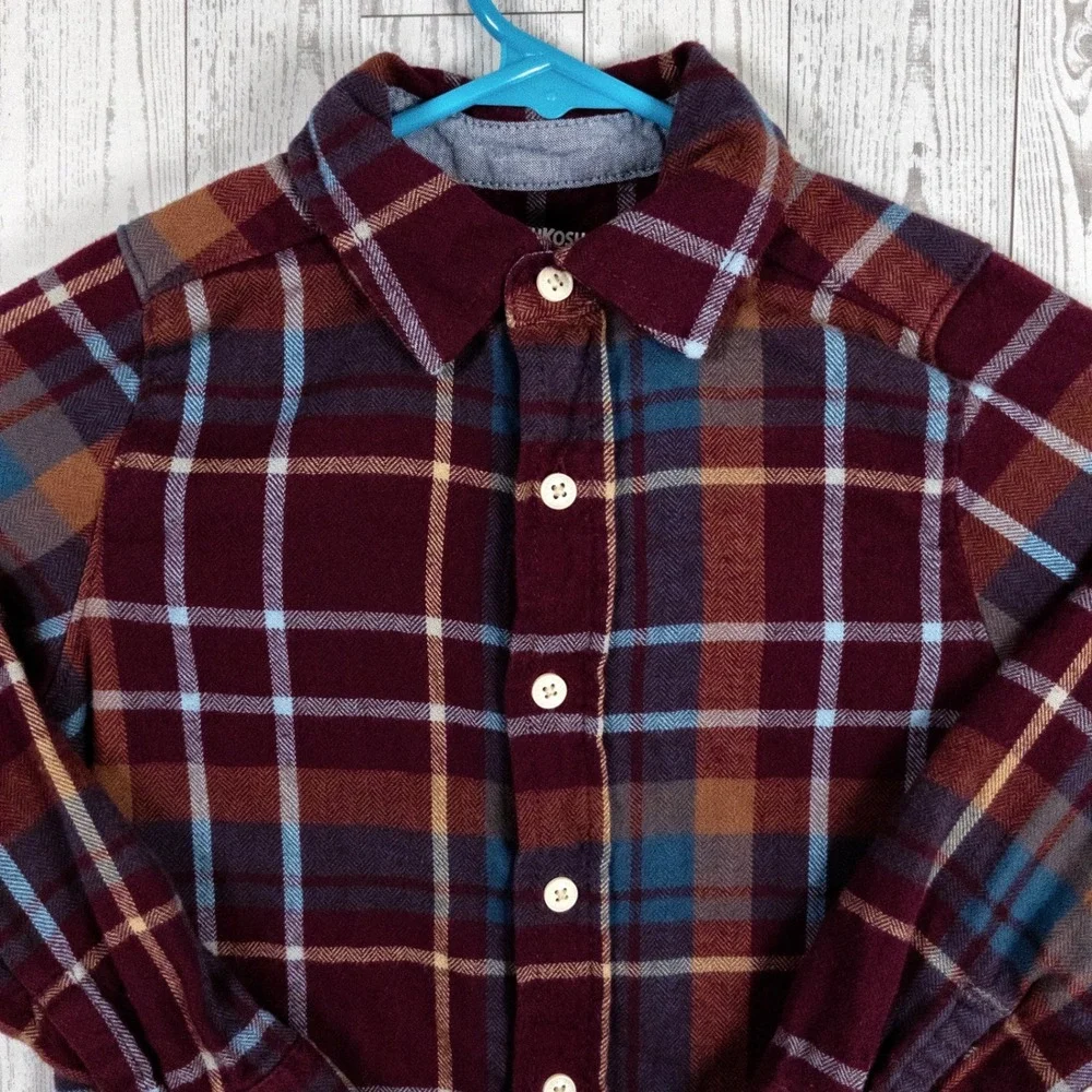 OshKosh B'gosh Boys 5/5A Plaid Flannel Button Up Shirt Long Sleeve Cotton Fall